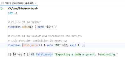 Changing the order of function definitions with 'Move statement up'
