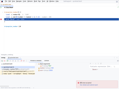Shell script debugger stopped at a breakpoint