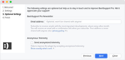 Optional setup step of BashSupport Pro