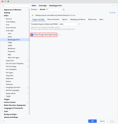 Turning on the Google code style support